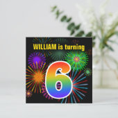 Fun Fireworks + Rainbow Pattern "6" Birthday # Kaart (Staand voorkant)