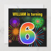 Fun Fireworks + Rainbow Pattern "6" Birthday # Kaart (Voorkant)