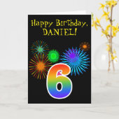 Fun Fireworks + Rainbow Pattern "6" Birthday # Kaart (Gele Bloem)