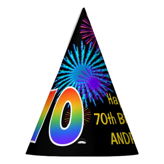 Fun Fireworks + Rainbow Pattern "70" Birthday # Feesthoedjes (Links)