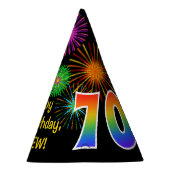 Fun Fireworks + Rainbow Pattern "70" Birthday # Feesthoedjes (Rechts)