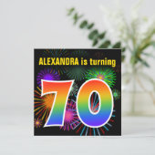 Fun Fireworks + Rainbow Pattern "70" Birthday # Kaart (Staand voorkant)