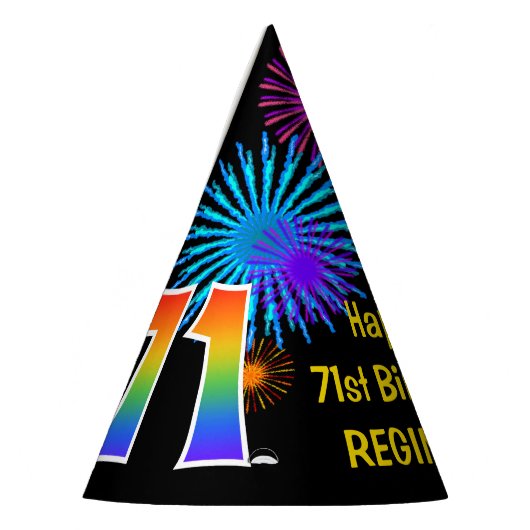 Fun Fireworks + Rainbow Pattern "71" Birthday # Feesthoedjes (Links)