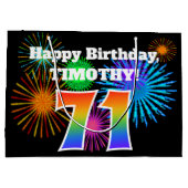 Fun Fireworks + Rainbow Pattern "71" Birthday # Groot Cadeauzakje (Achterkant)