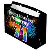 Fun Fireworks + Rainbow Pattern "71" Birthday # Groot Cadeauzakje (Achterkant Gekanteld)