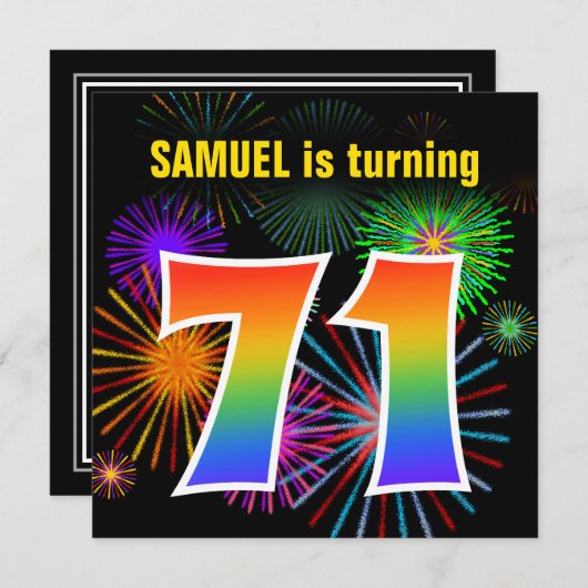 Fun Fireworks + Rainbow Pattern "71" Birthday # Kaart (Voorkant / Achterkant)