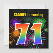 Fun Fireworks + Rainbow Pattern "71" Birthday # Kaart (Voorkant)