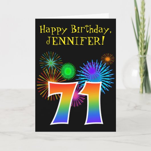 Fun Fireworks + Rainbow Pattern "71" Birthday # Kaart (Voorkant)