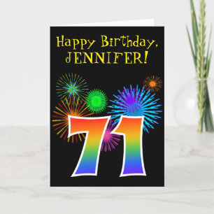 Fun Fireworks + Rainbow Pattern "71" Birthday # Kaart