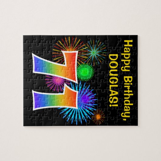 Fun Fireworks + Rainbow Pattern "71" Birthday # Legpuzzel (Horizontaal)
