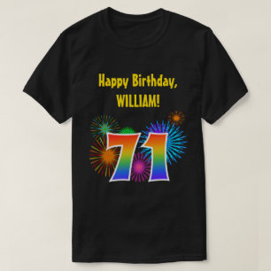 Fun Fireworks + Rainbow Pattern "71" Birthday # T-shirt
