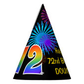 Fun Fireworks + Rainbow Pattern "72" Birthday # Feesthoedjes (Links)