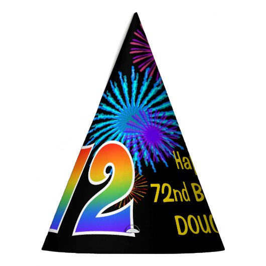 Fun Fireworks + Rainbow Pattern "72" Birthday # Feesthoedjes (Links)