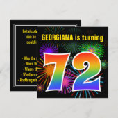 Fun Fireworks + Rainbow Pattern "72" Birthday # Kaart (Voorkant / Achterkant)