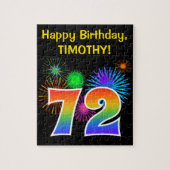 Fun Fireworks + Rainbow Pattern "72" Birthday # Legpuzzel (Verticaal)