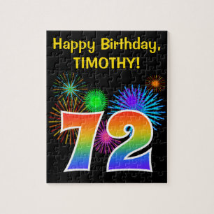Fun Fireworks + Rainbow Pattern "72" Birthday # Legpuzzel