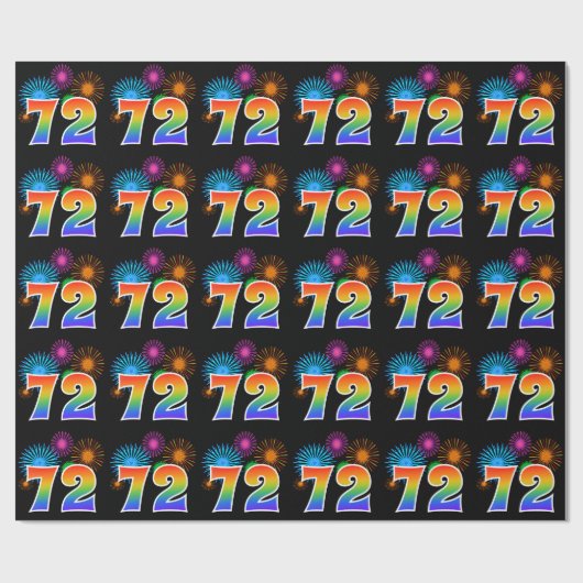 Fun Fireworks + Rainbow Pattern "72" Event Number Cadeaupapier (Vlak)