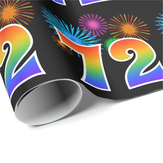 Fun Fireworks + Rainbow Pattern "72" Event Number Cadeaupapier (Rol Hoek)