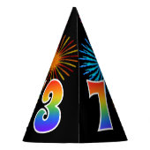 Fun Fireworks + Rainbow Pattern "73" Birthday # Feesthoedjes (Achterkant)