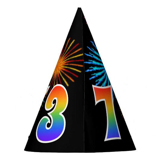 Fun Fireworks + Rainbow Pattern "73" Birthday # Feesthoedjes (Achterkant)