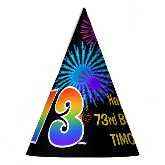 Fun Fireworks + Rainbow Pattern "73" Birthday # Feesthoedjes (Links)