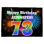 Fun Fireworks + Rainbow Pattern "73" Birthday # Groot Cadeauzakje (Achterkant)
