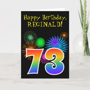 Fun Fireworks + Rainbow Pattern "73" Birthday # Kaart