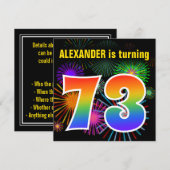 Fun Fireworks + Rainbow Pattern "73" Birthday # Kaart (Voorkant / Achterkant)