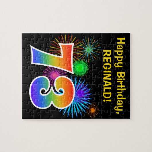 Fun Fireworks + Rainbow Pattern "73" Birthday # Legpuzzel (Horizontaal)