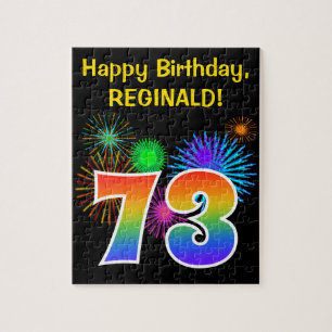 Fun Fireworks + Rainbow Pattern "73" Birthday # Legpuzzel