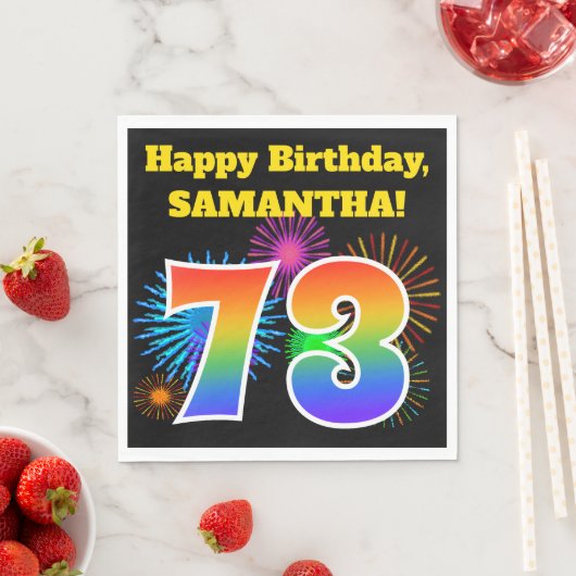 Fun Fireworks + Rainbow Pattern "73" Birthday # Servet (Insitu)