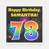 Fun Fireworks + Rainbow Pattern "73" Birthday # Servet (Voorkant)