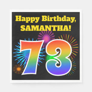 Fun Fireworks + Rainbow Pattern "73" Birthday # Servet