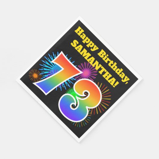 Fun Fireworks + Rainbow Pattern "73" Birthday # Servet (Hoek)