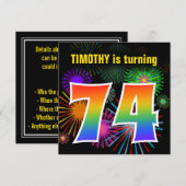 Fun Fireworks + Rainbow Pattern "74" Birthday # Kaart (Voorkant / Achterkant)
