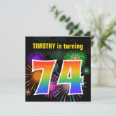 Fun Fireworks + Rainbow Pattern "74" Birthday # Kaart (Staand voorkant)