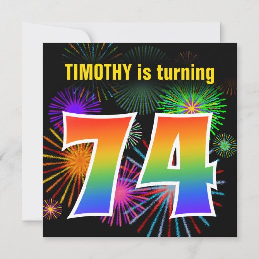 Fun Fireworks + Rainbow Pattern "74" Birthday # Kaart (Voorkant)