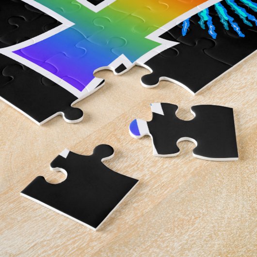 Fun Fireworks + Rainbow Pattern "74" Birthday # Legpuzzel (Zijkant)