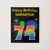 Fun Fireworks + Rainbow Pattern "74" Birthday # Legpuzzel (Verticaal)