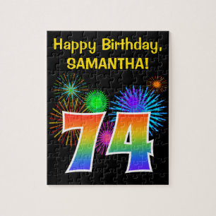 Fun Fireworks + Rainbow Pattern "74" Birthday # Legpuzzel