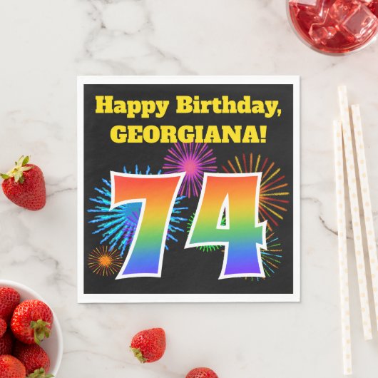 Fun Fireworks + Rainbow Pattern "74" Birthday # Servet (Insitu)