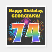 Fun Fireworks + Rainbow Pattern "74" Birthday # Servet (Voorkant)
