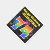 Fun Fireworks + Rainbow Pattern "74" Birthday # Servet (Hoek)