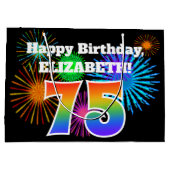 Fun Fireworks + Rainbow Pattern "75" Birthday # Groot Cadeauzakje (Achterkant)
