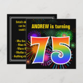 Fun Fireworks + Rainbow Pattern "75" Birthday # Kaart (Voorkant / Achterkant)