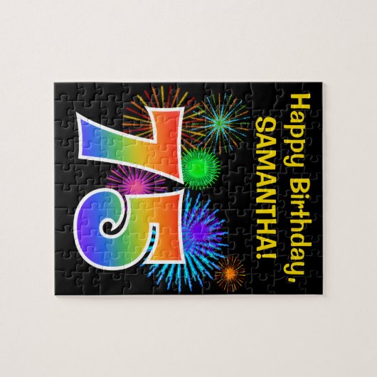 Fun Fireworks + Rainbow Pattern "75" Birthday # Legpuzzel (Horizontaal)
