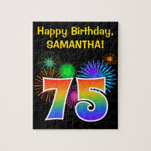 Fun Fireworks + Rainbow Pattern "75" Birthday # Legpuzzel