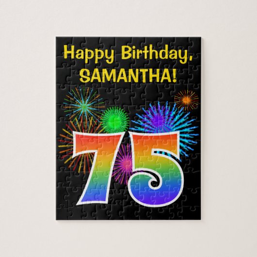 Fun Fireworks + Rainbow Pattern "75" Birthday # Legpuzzel (Verticaal)