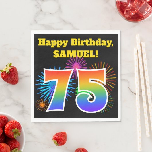 Fun Fireworks + Rainbow Pattern "75" Birthday # Servet (Insitu)