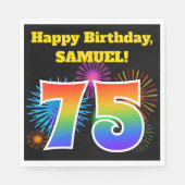 Fun Fireworks + Rainbow Pattern "75" Birthday # Servet (Voorkant)